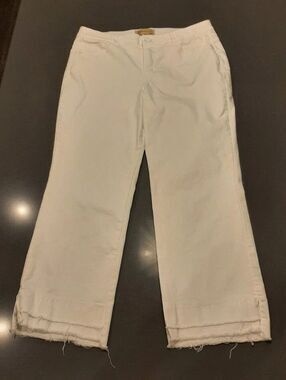 Democracy Ab Technology White Cropped Jeans Size 14 Raw Frayed Hem Stretch